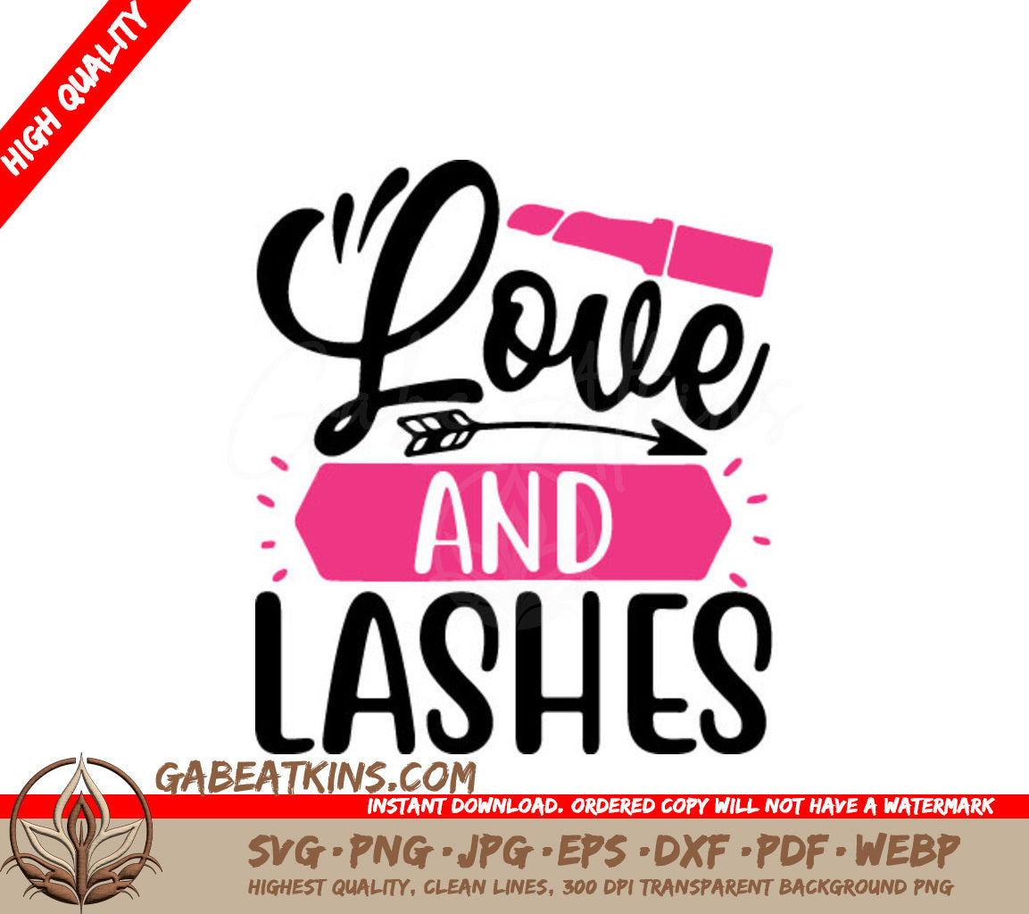 Love & Lashes SVG Design - Huge Makeup Arrow & Lipstick SVG