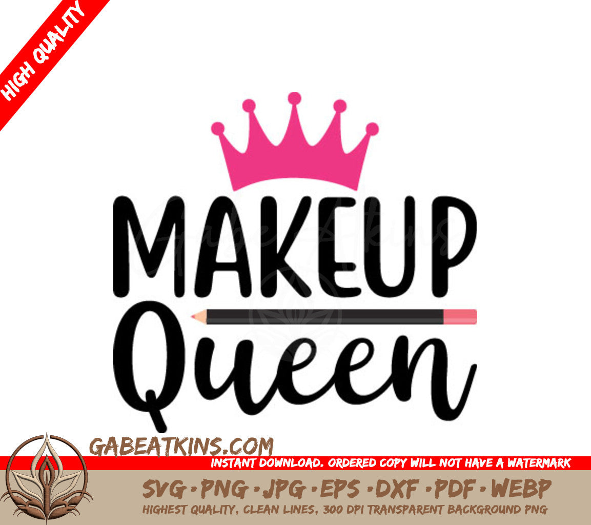 Makeup Queen Crown & Pencil SVG Design SVG