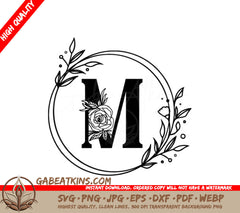 Floral Circle Monogram M SVG Design SVG