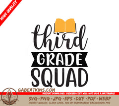 Third Grade Squad SVG Design with Book - School Design SVG