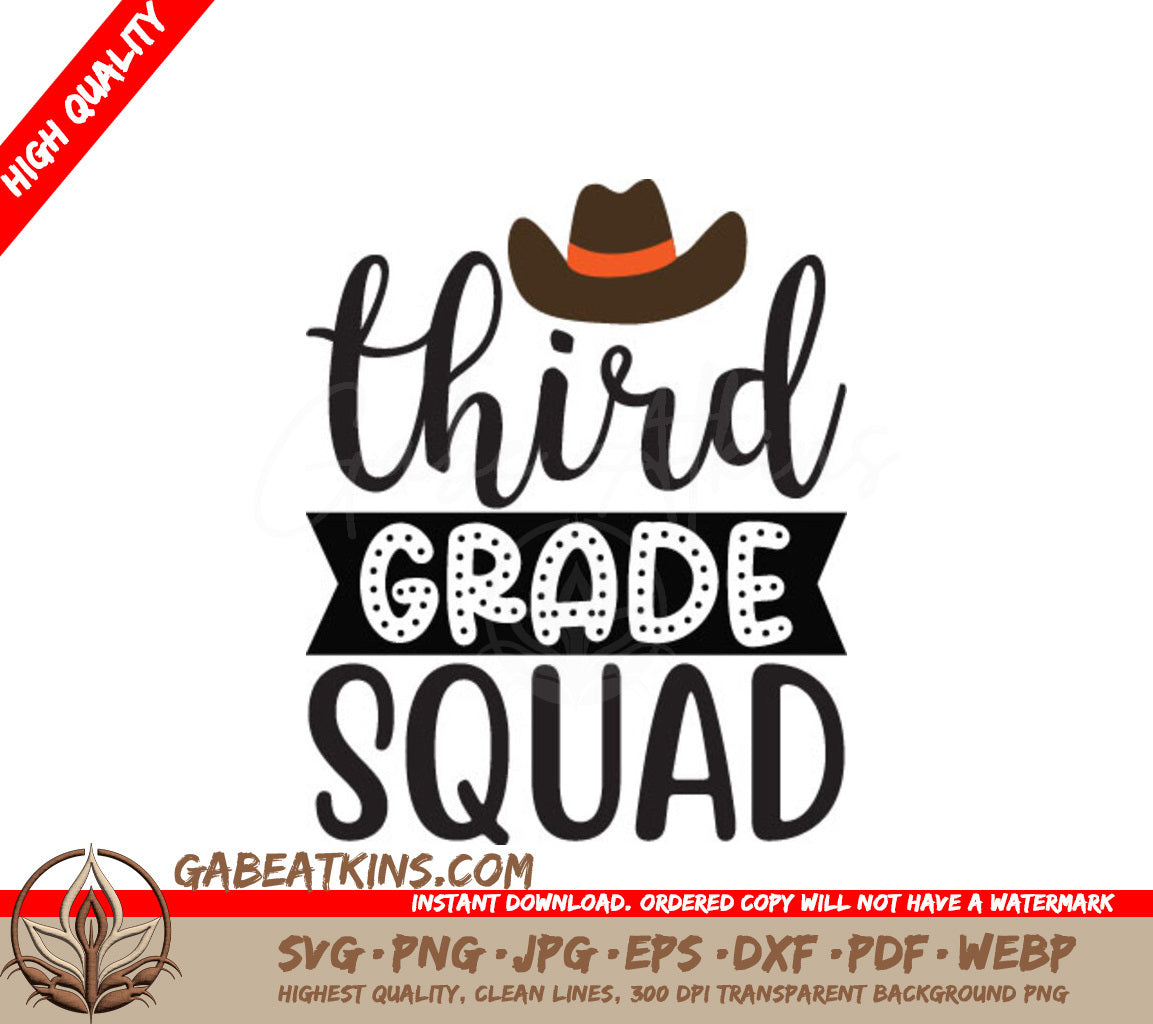 Third Grade Squad Cowboy Hat SVG - School Design SVG