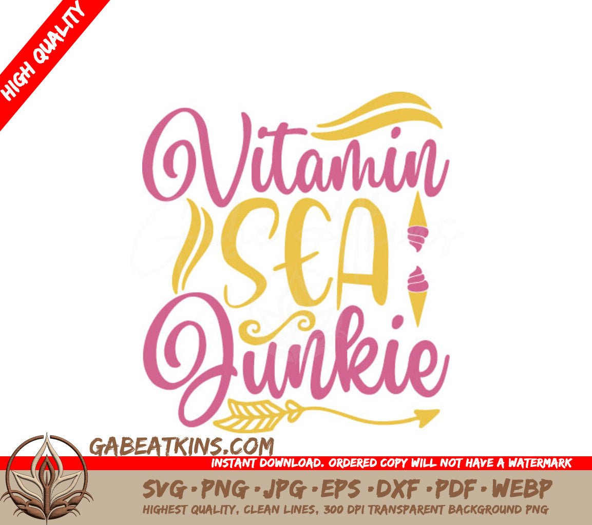 Pink & Yellow Vitamin Sea Junkie SVG Design - Summer Design SVG