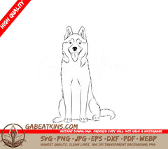 Husky Dog Sitting SVG -  Outline Clipart SVG