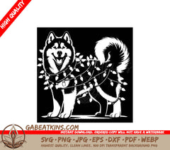 A Husky Dog Is Wrapped In A String Of Christmas Lights SVG - Husky Christmas Twinkle SVG