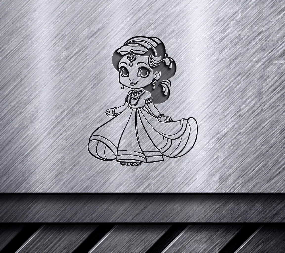  Indian Girl in Dress SVG Coloring Page SVG