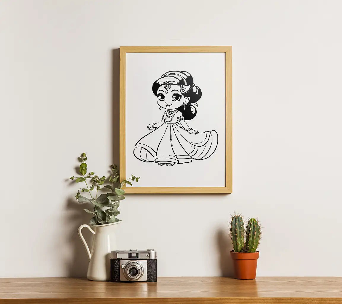  Indian Girl in Dress SVG Coloring Page SVG