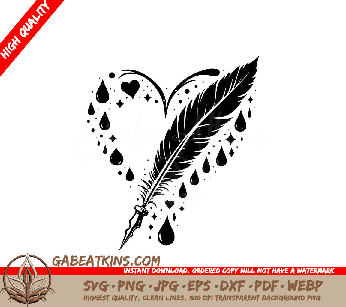  A Feather In The Shape Of A Heart SVG - Ink Love SVG