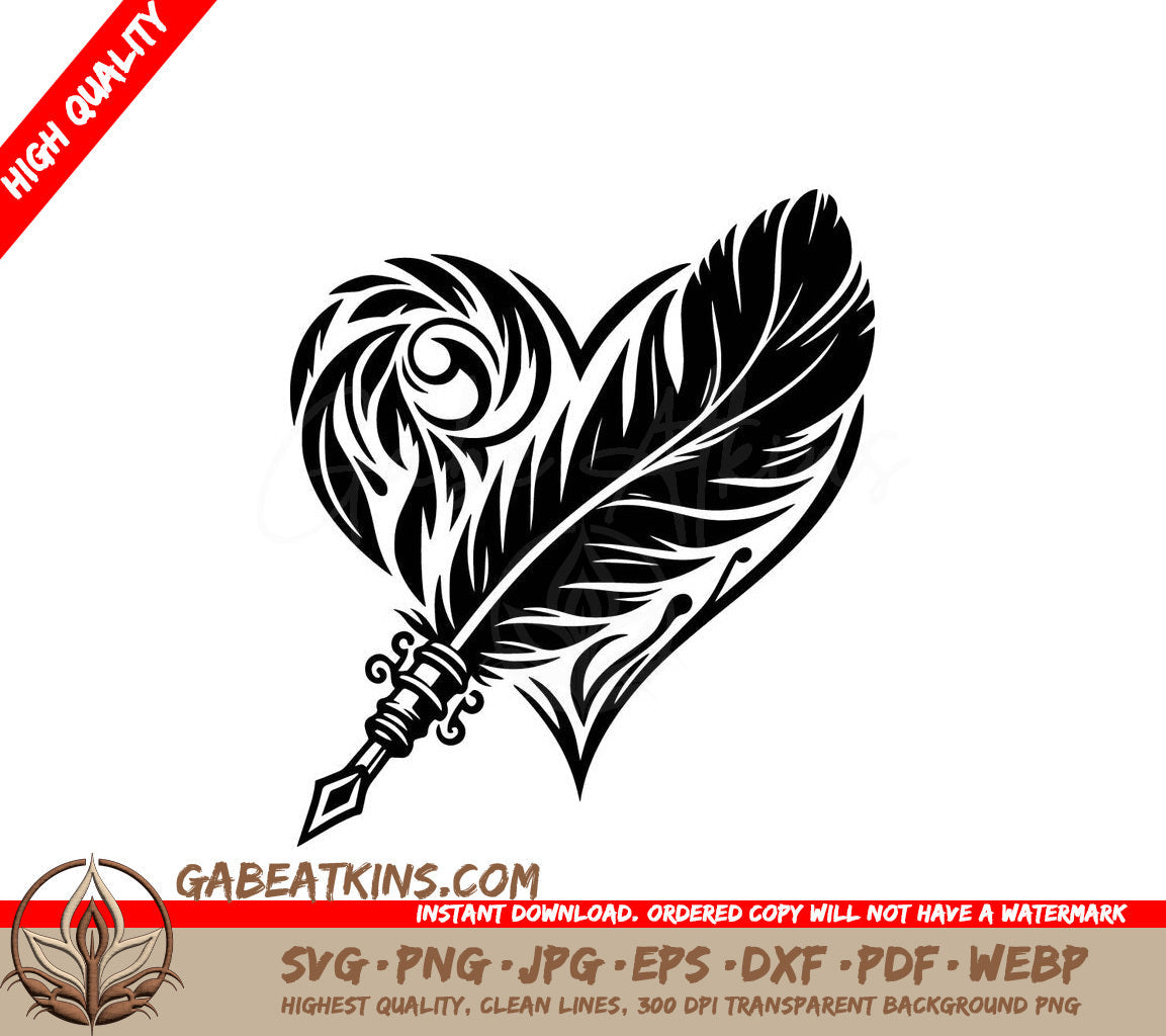  A Feather In The Shape Of A Heart SVG - Ink of Passion SVG