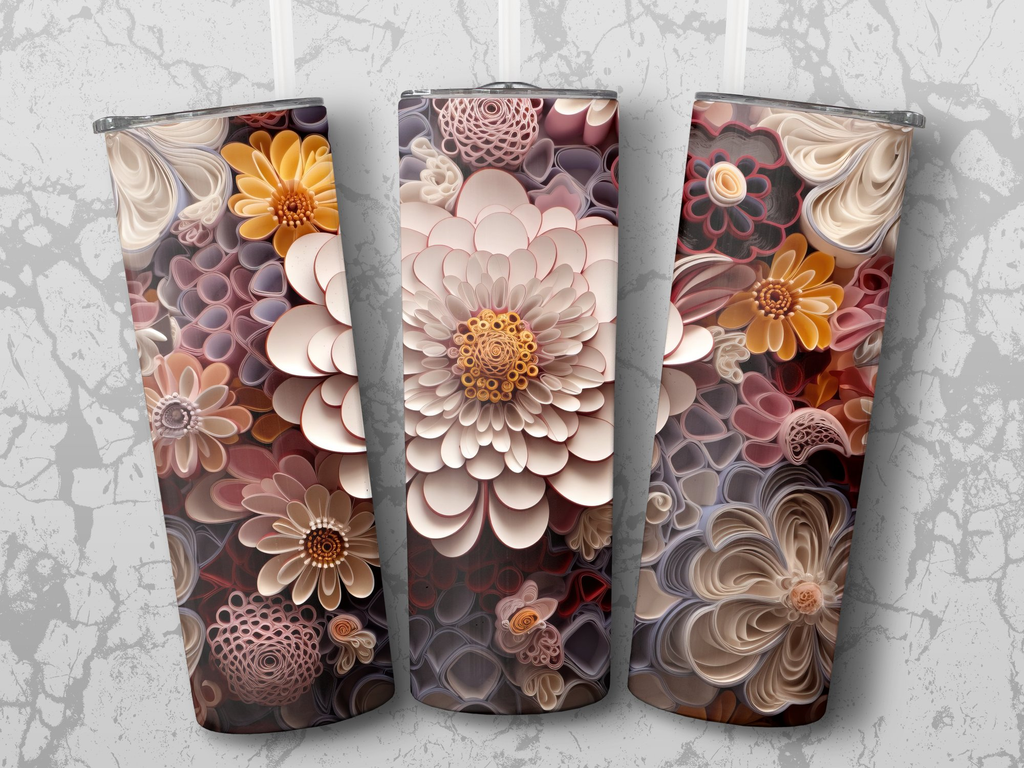 Intricate 3D Floral Design 20 oz Skinny Tumbler Wrap Sublimation Desig | Intricate 3D Floral Design 20 oz Skinny Tumbler Wrap Sublimation Design, Straight