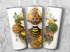 Intricate 3D Muted Colors Bee on Flowers 20 oz Skinny Tumbler Sublimat | Flowers 20 oz Skinny Tumbler Sublimation Design, Straight