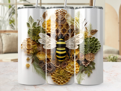 Intricate 3D Muted Colors Bee on Flowers 20 oz Skinny Tumbler Sublimat | Flowers 20 oz Skinny Tumbler Sublimation Design, Straight