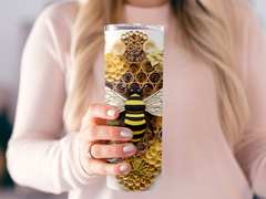 Intricate 3D Muted Colors Bee on Flowers 20 oz Skinny Tumbler Sublimat | Flowers 20 oz Skinny Tumbler Sublimation Design, Straight