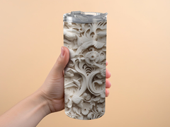 Intricate White 3d Floral Design 20 oz Skinny Tumbler Wrap Sublimation | Intricate White 3d Floral Design 20 oz Skinny Tumbler Wrap Sublimation Design, Straight