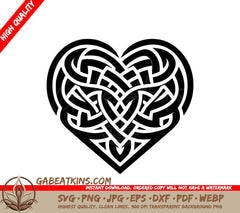 A Black And White Celtic Heart With A White Background SVG - Intricate Knotted Heart SVG