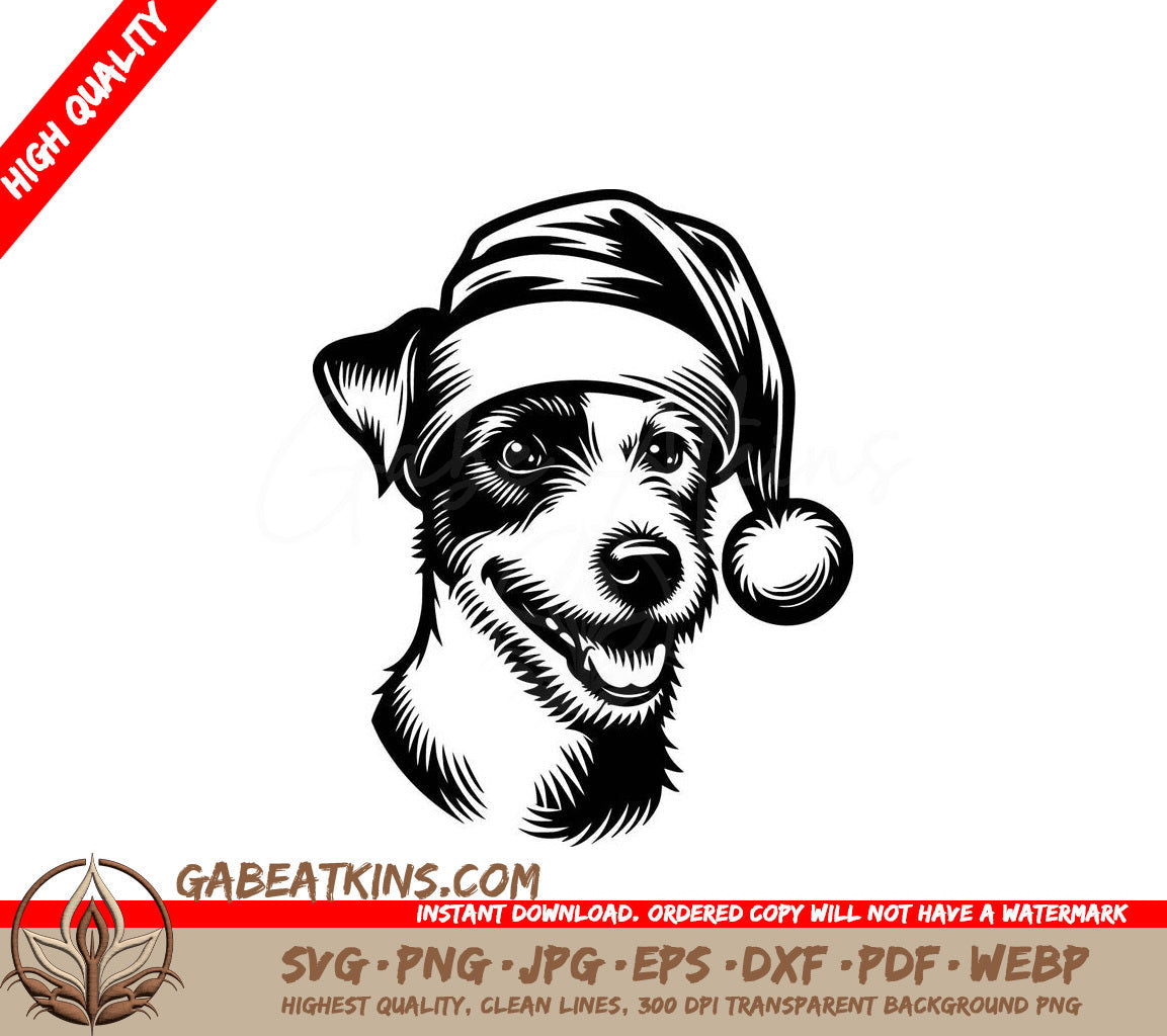  A Dog Wearing A Santa Hat SVG - Jack Russel Santa Pup SVG