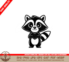 Joyful Raccoon Heart SVG - Digital Product: SVG, PNG, JPG, AI, PDF, DXF, EPS, WebP