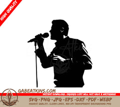 A Silhouette Of A Man Singing Into A Microphone SVG - Karaoke Master SVG