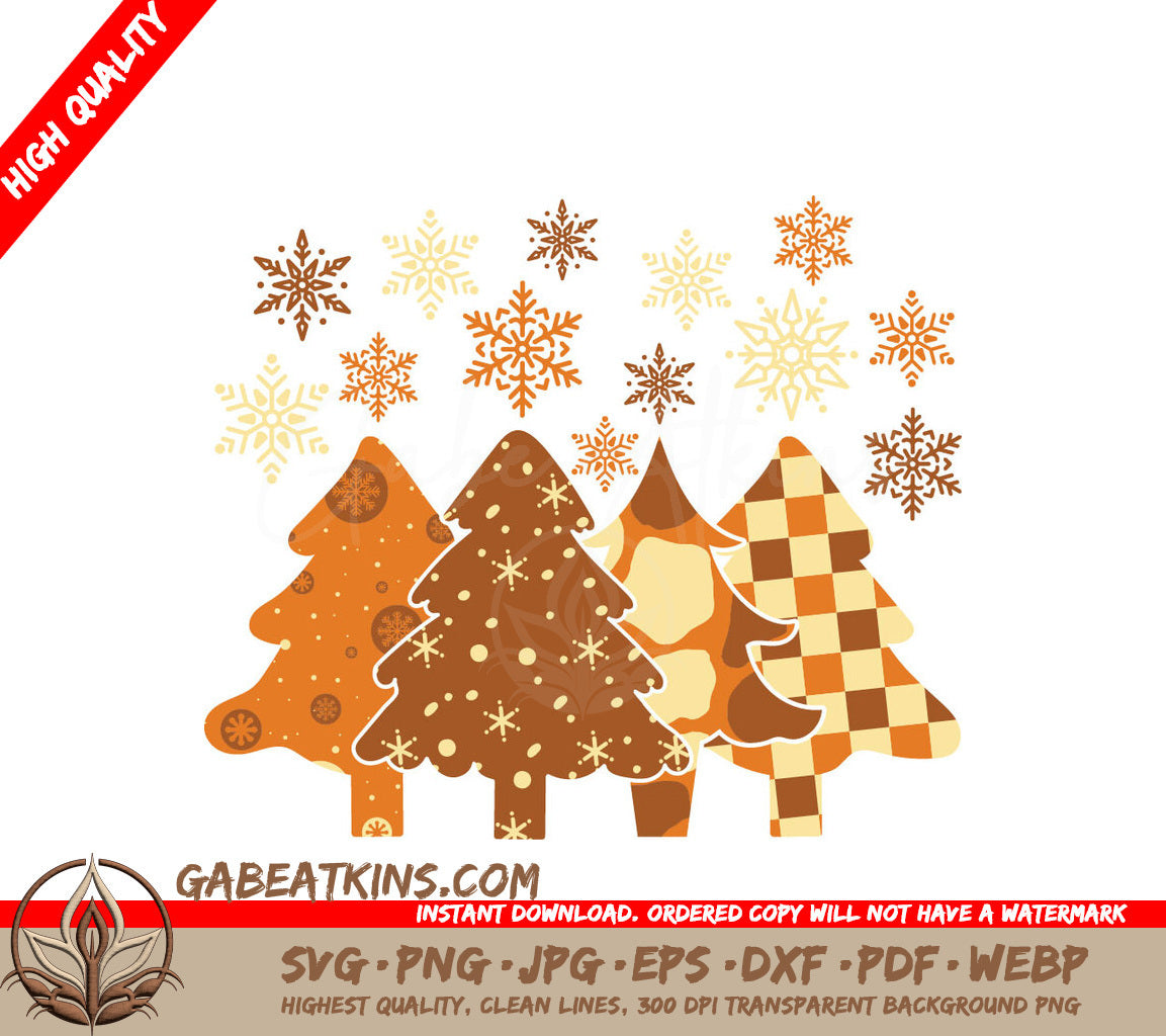 Kawaii Christmas Trees & Snowflakes SVG Bundle - 8 Designs SVG