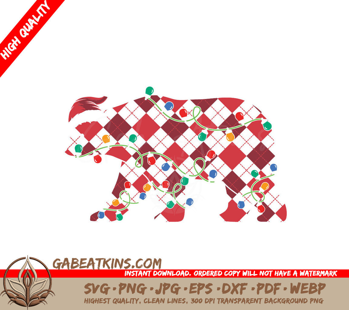 Kawaii Christmas Bear with Lights SVG - Red & White Design SVG