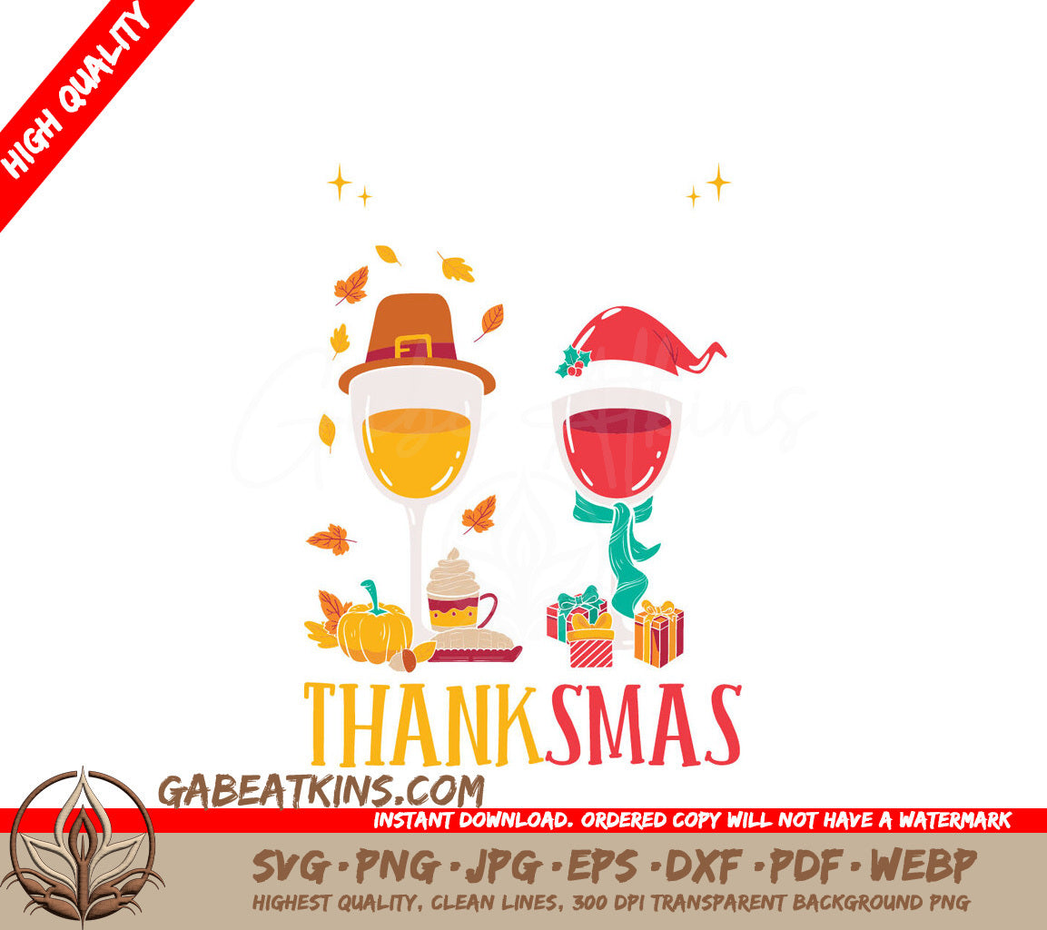 Kawaii Thanksmas Pilgrim Hat & Wine SVG Cut File SVG