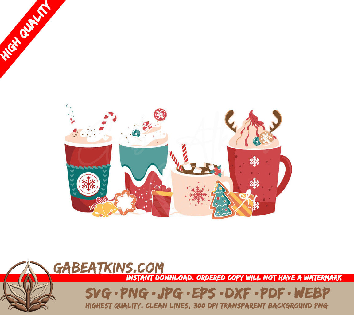 Kawaii Christmas Hot Chocolate SVG Bundle - 4 Cups with Decorations SVG