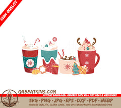 Kawaii Christmas Hot Chocolate SVG Bundle - 4 Cups with Decorations SVG