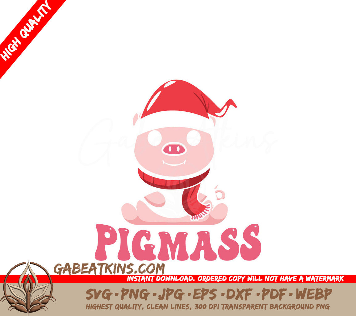 Kawaii Pigmas Christmas SVG Bundle - Santa Hat Pig with Scarf SVG