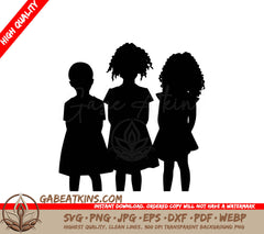 Three Girls With Curly Hair Are Standing Next To Each Other SVG - Kids SVG