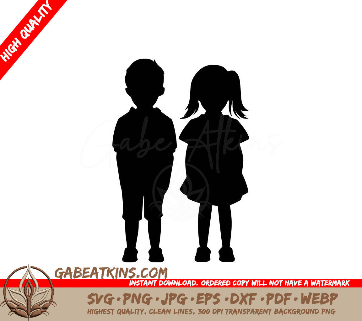 Silhouettes Of A Boy And A Girl On A White Background SVG - Kids Silhouette SVG