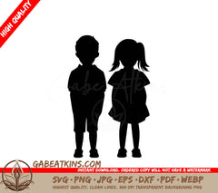 Silhouettes Of A Boy And A Girl On A White Background SVG - Kids Silhouette SVG