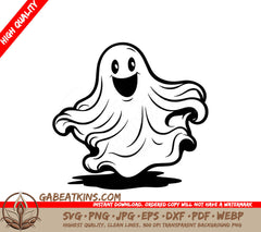 A Black And White Drawing Of A Ghost With A Smiling Face