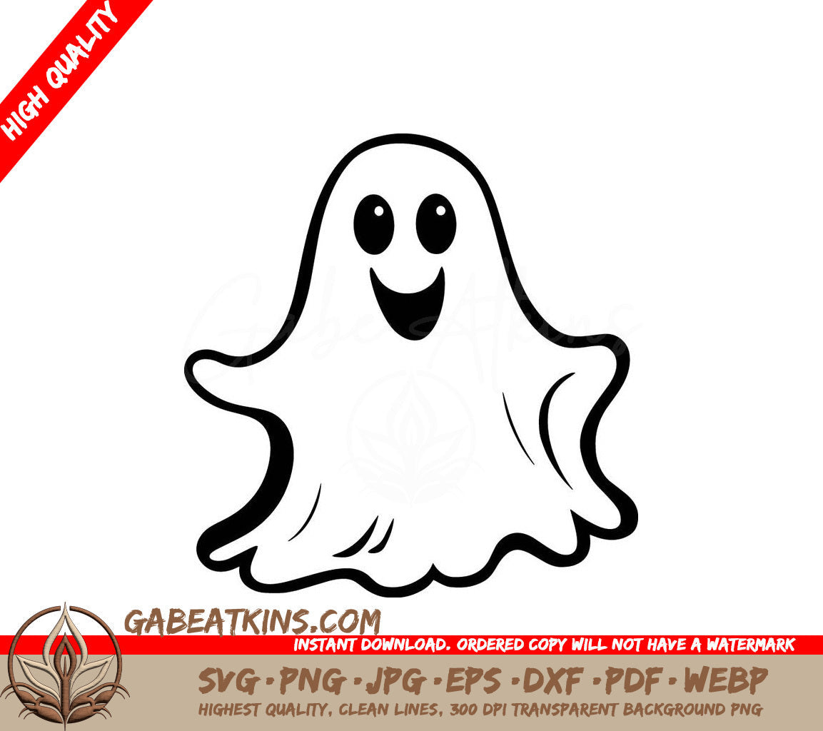 A Black And White Drawing Of A Ghost With A Smiling Face