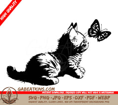 Kitten Chasing Butterfly SVG -  A Kitten Looking Up At A Butterfly