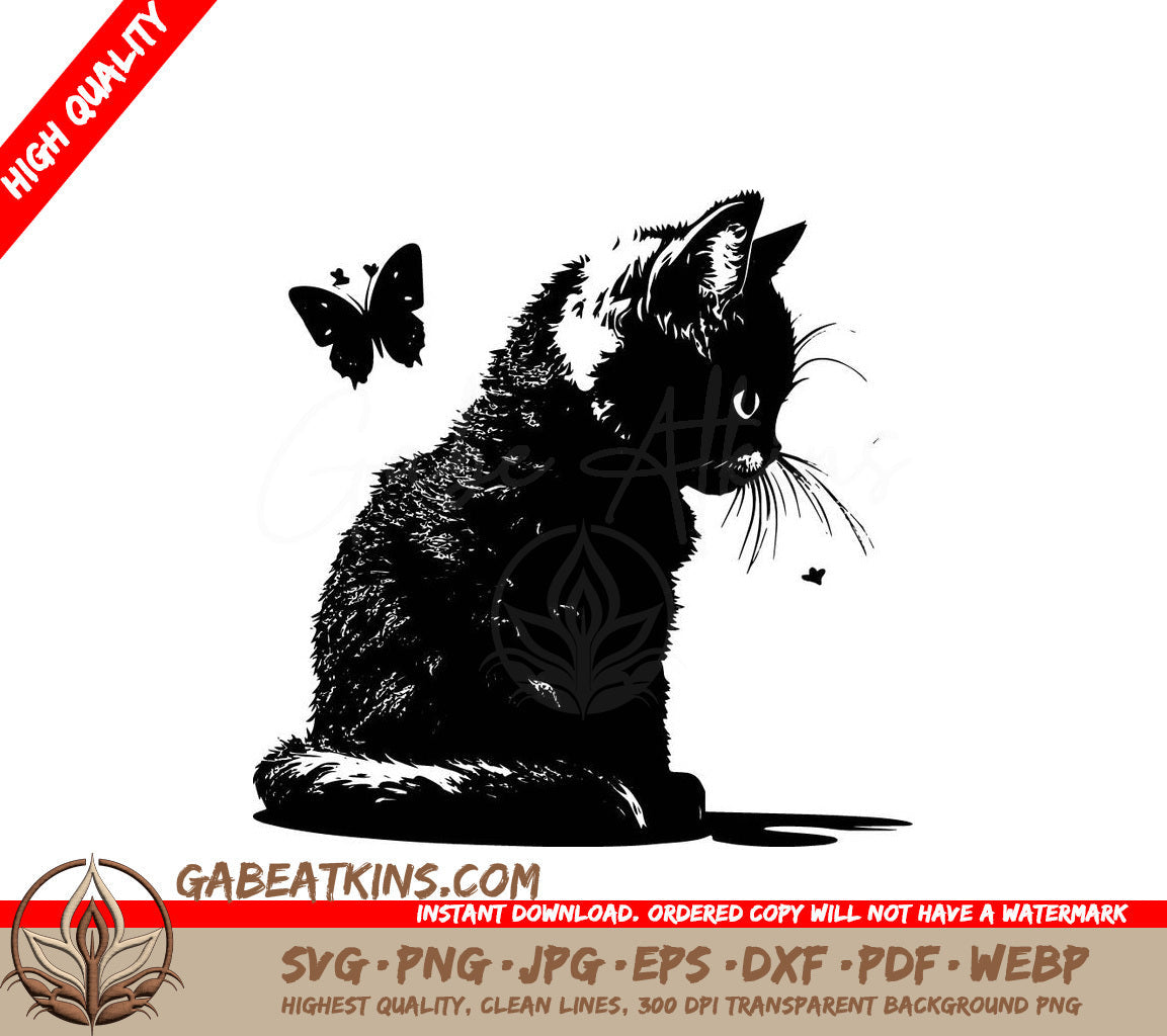 Kitten with Butterfly SVG - A Black Cat With A Butterfly Behind It