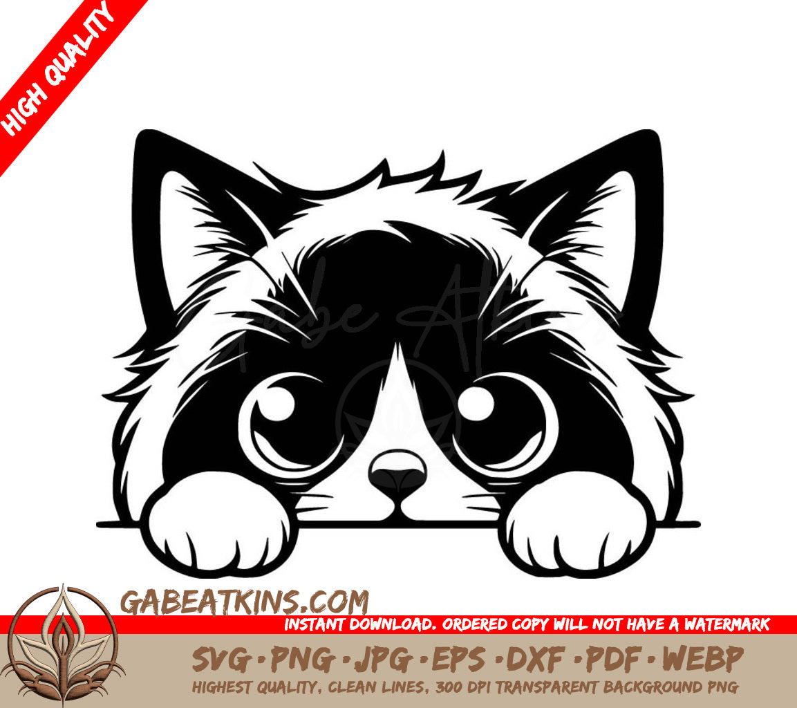  A Cat Peeking Over A Wall SVG - Kitty Eyes Watch SVG