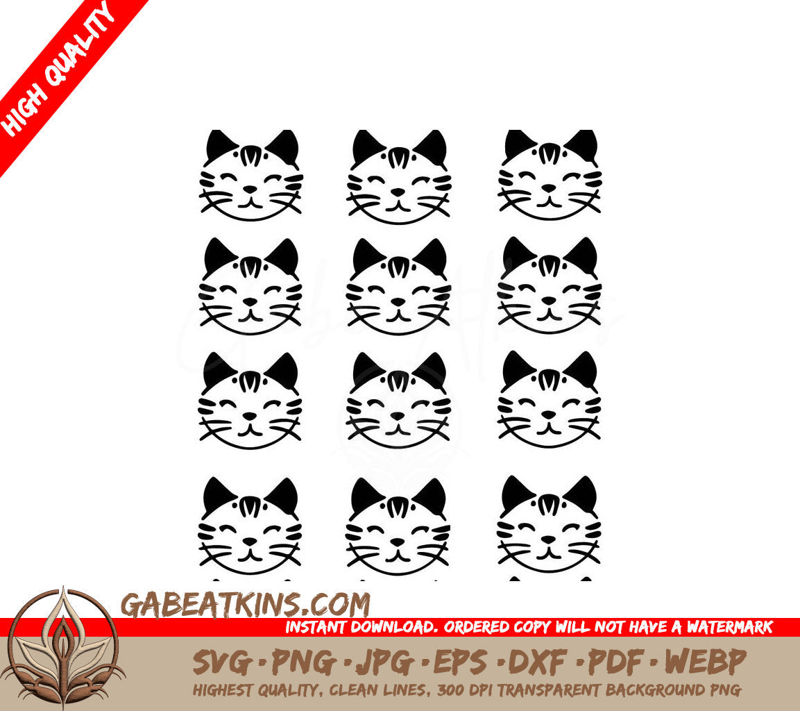 A Seamless Pattern Of Black And White Cat Faces On A White Background SVG - Kitty Motif SVG