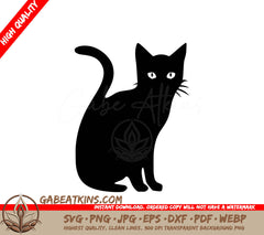 A Silhouette Of A Black Cat With White Eyes On A White Background SVG - Kitty Pal SVG