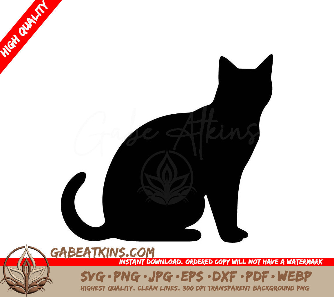 A Black Silhouette Of A Cat Sitting On A White Background SVG - Kitty Silhouette SVG