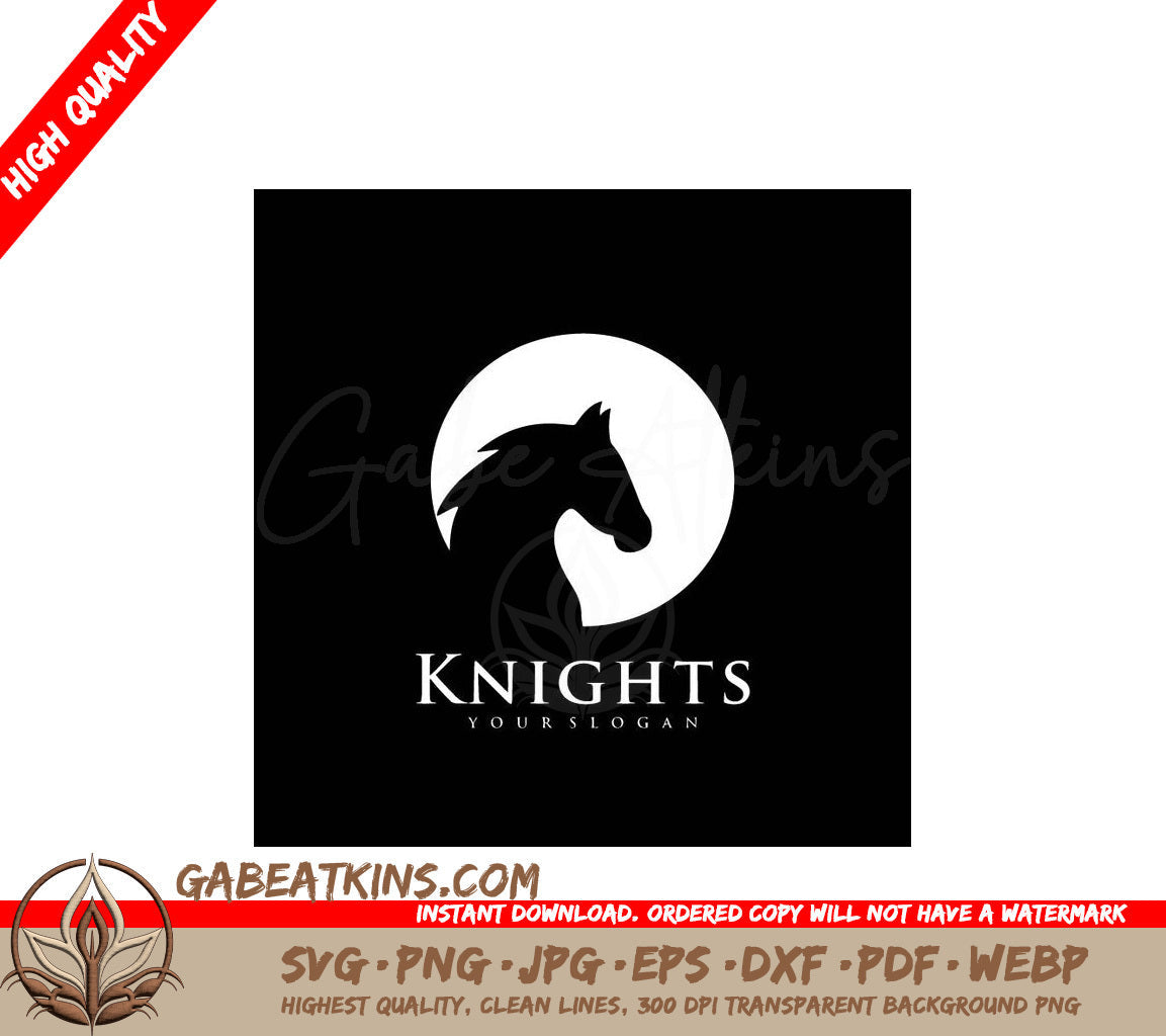 A Black And White Logo For Knights With A Horse Head In A Circle SVG - Knight creative logo inspiration on moon background SVG