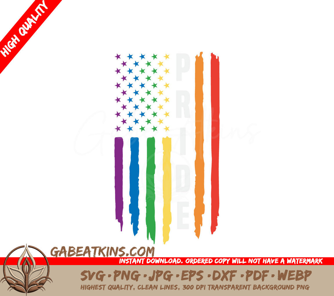 LGBTQ Pride American Flag SVG with Pride Text - Rainbow Design SVG