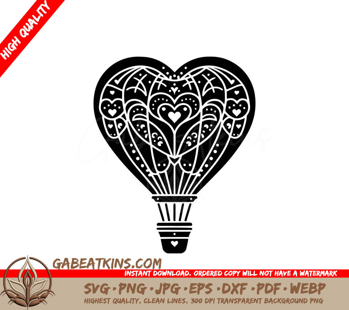  A Heart Shaped Hot Air Balloon SVG - Lacy Heart Balloon SVG