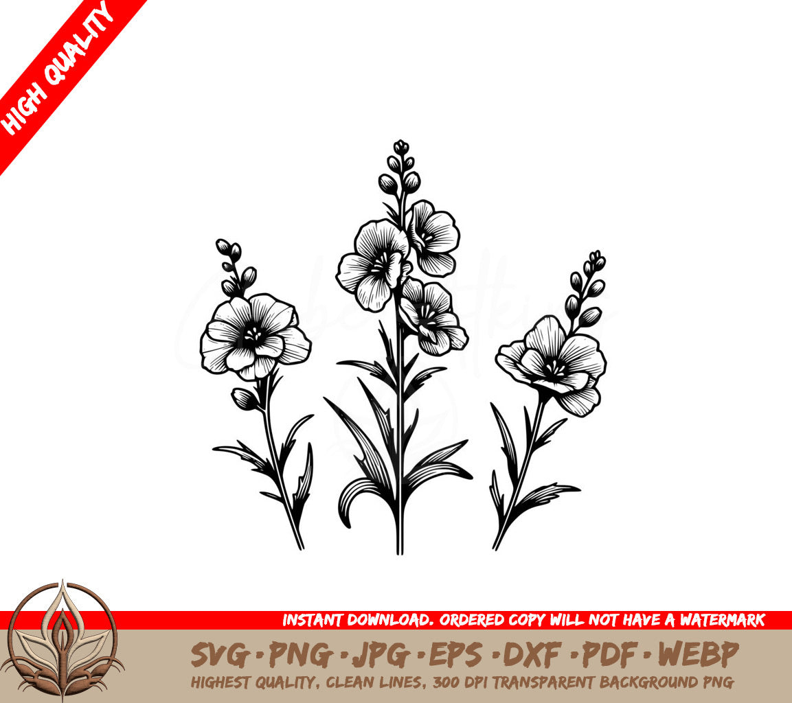 Larkspur Trio SVG - Digital file in various formats for flexibility