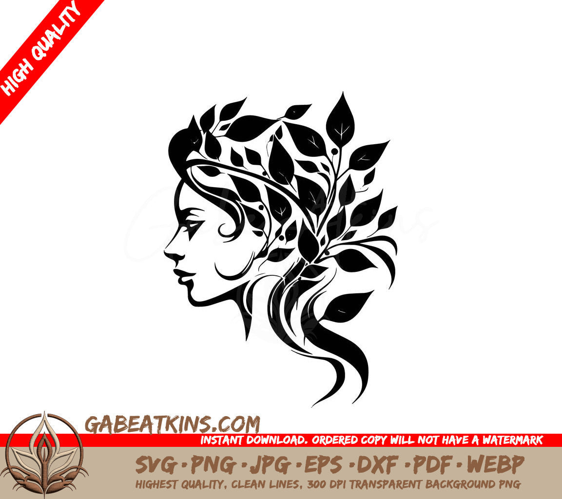  A Woman With Leaves In Her Hair SVG - Leaf-crowned Beauty SVG