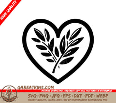 A Black And White Heart With Leaves Inside Of It SVG - Leaf Heart SVG