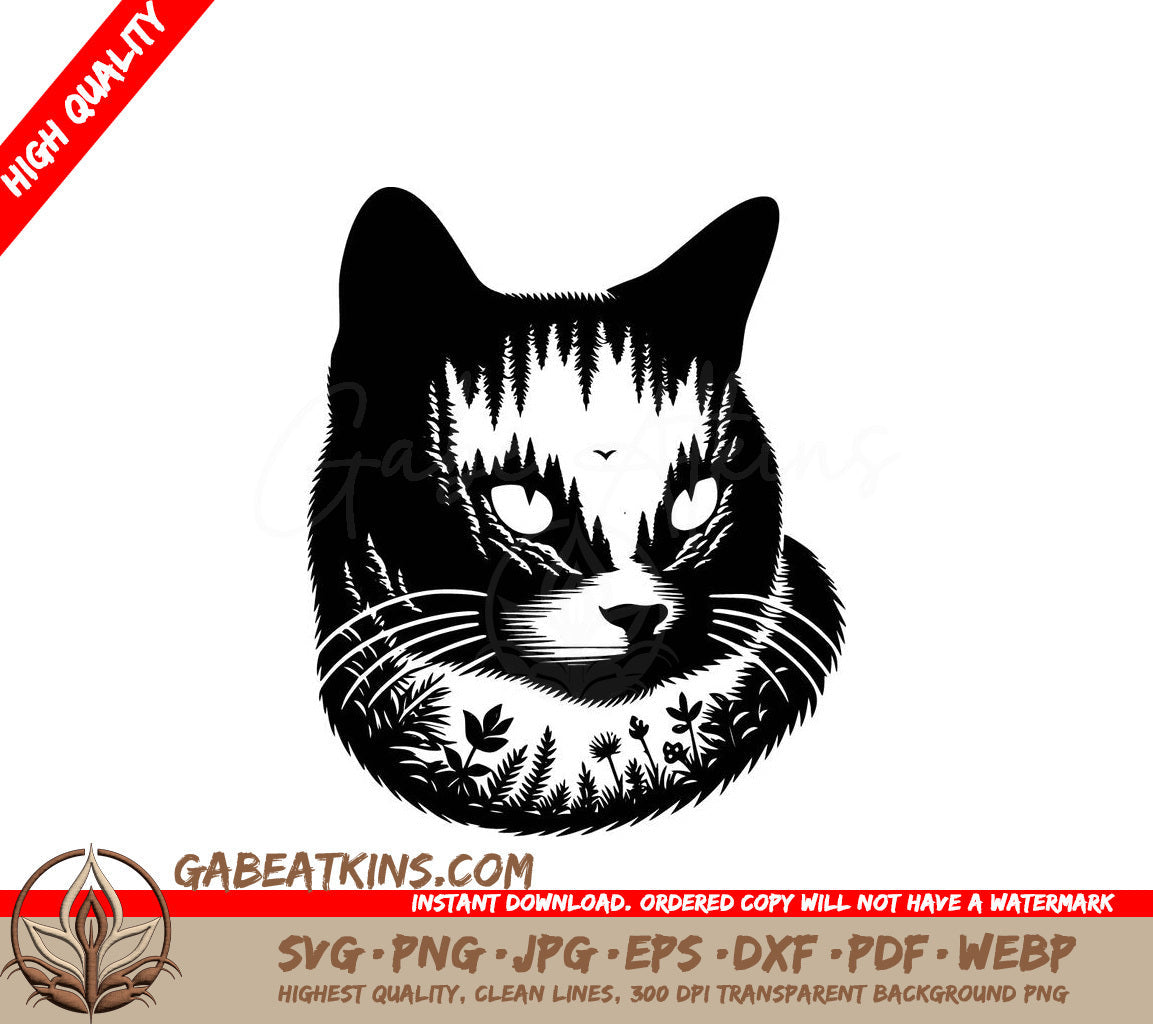  A Cat With Trees In The Background SVG - Leafy Feline Essence SVG