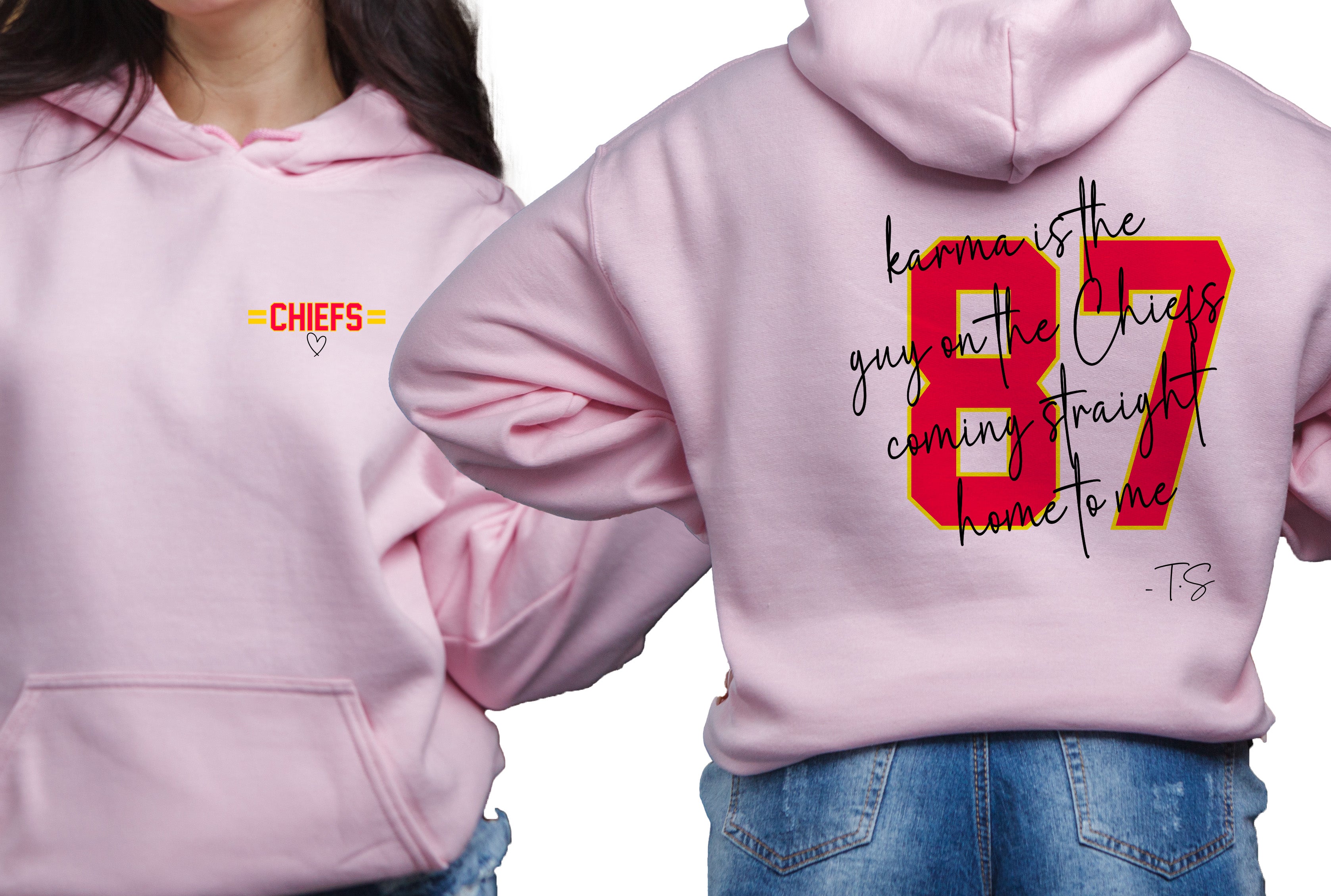 Karma is the Guy on the Chiefs Hoodie, Taylor and Travis Hoodie, Travi | Taylor Hoodie, Taylor Chiefs Hoodie, Swift Kelce