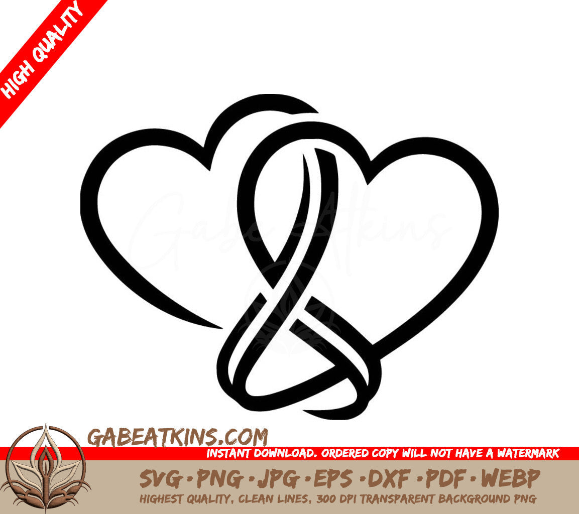  Two Hearts With A Knot In The Middle SVG - Linked Hearts SVG