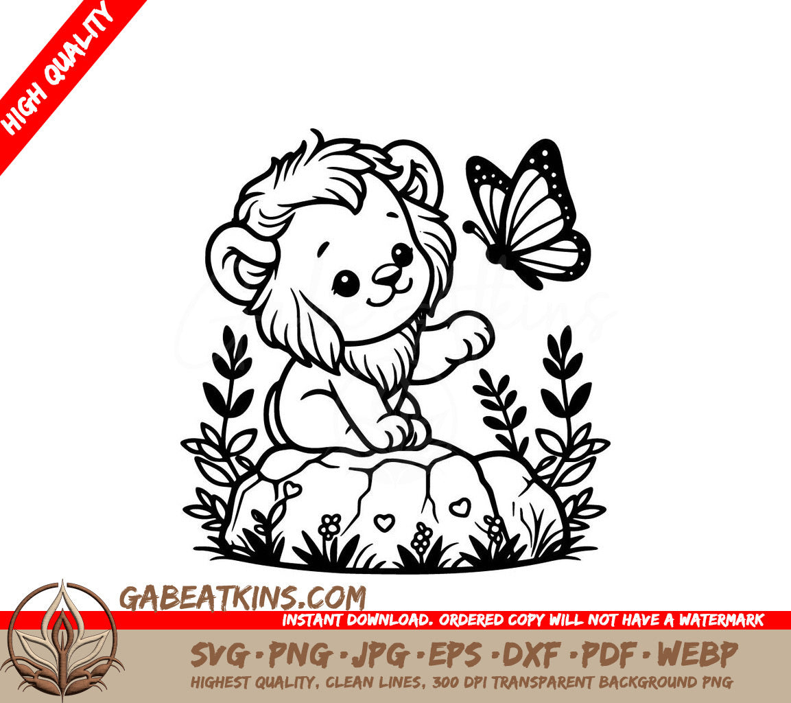 Lion Cub and Butterfly SVG -  A Lion And A Butterfly