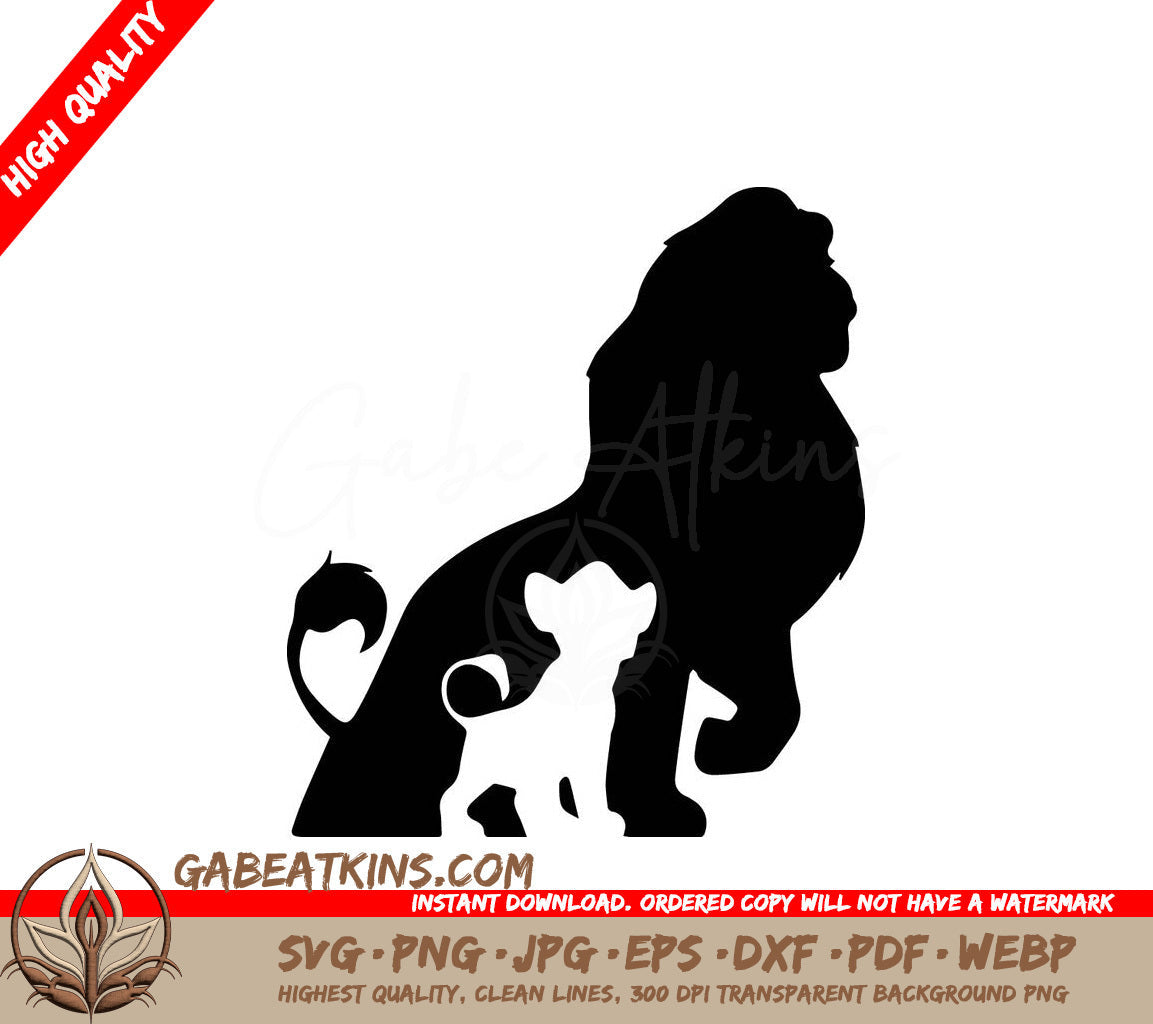 A Silhouette Of A Lion And A Cub On A White Background SVG - Lion King Simba SVG SVG