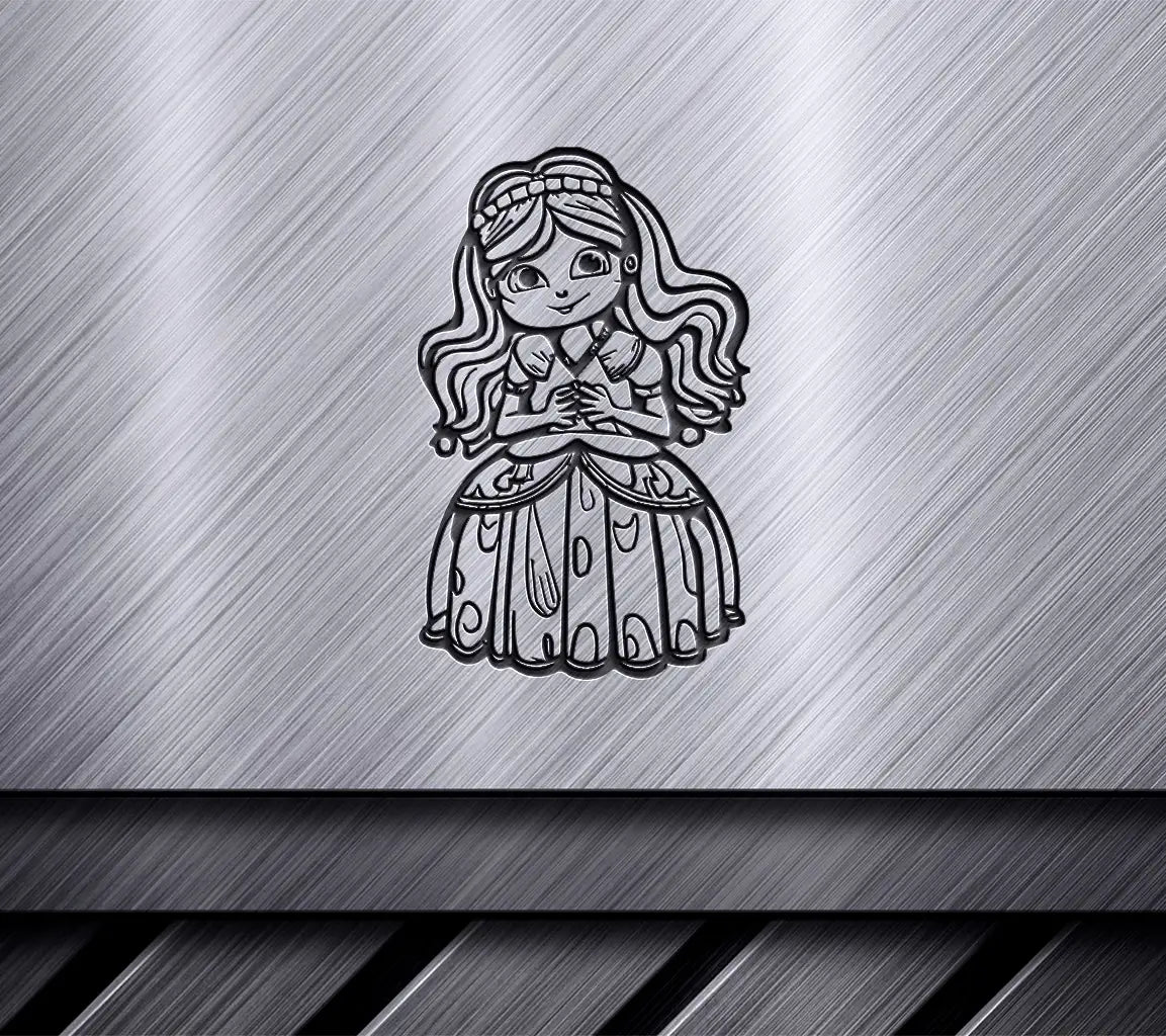  Girl in Dress SVG - Curly Hair Princess Coloring Page Illustration SVG